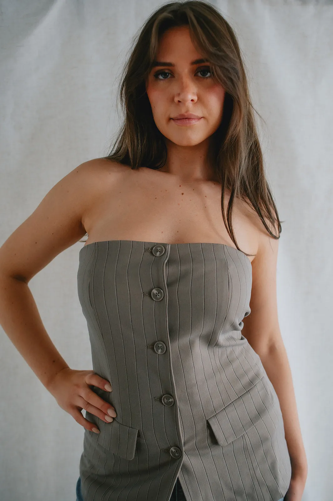 The Emerald Top - Brown Pinstripe