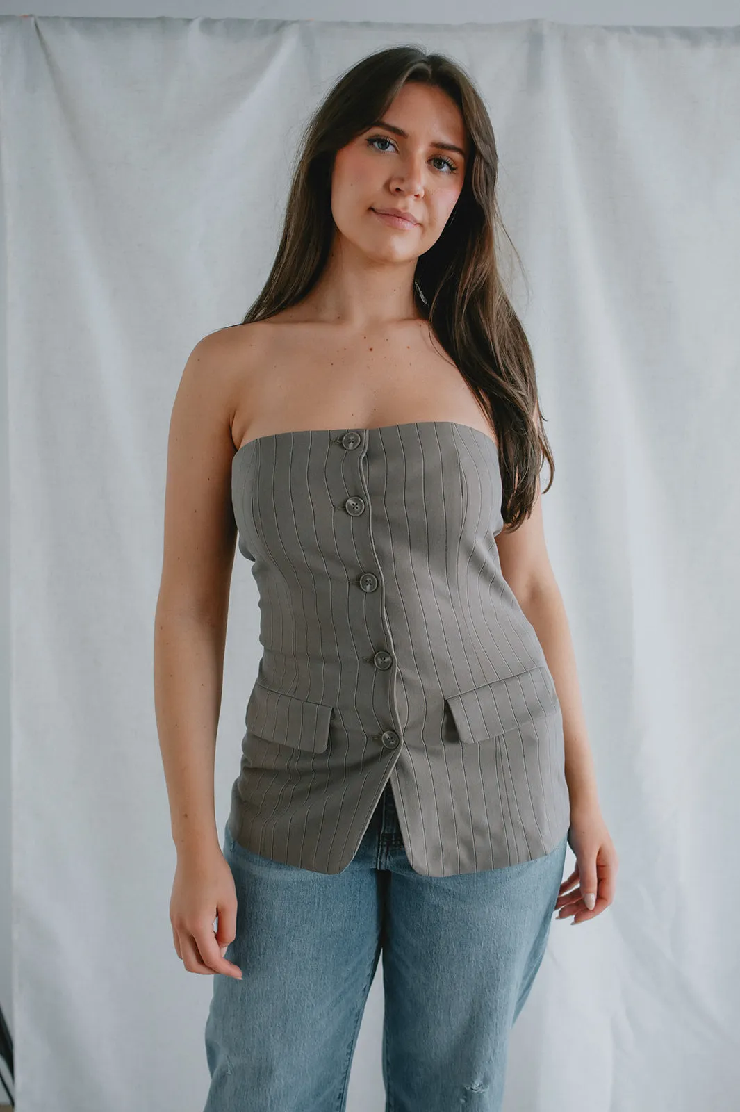 The Emerald Top - Brown Pinstripe