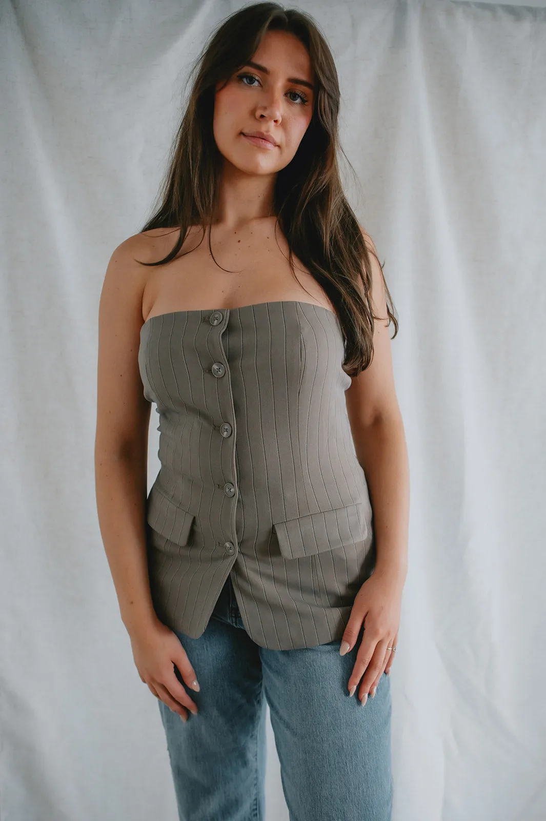 The Emerald Top - Brown Pinstripe