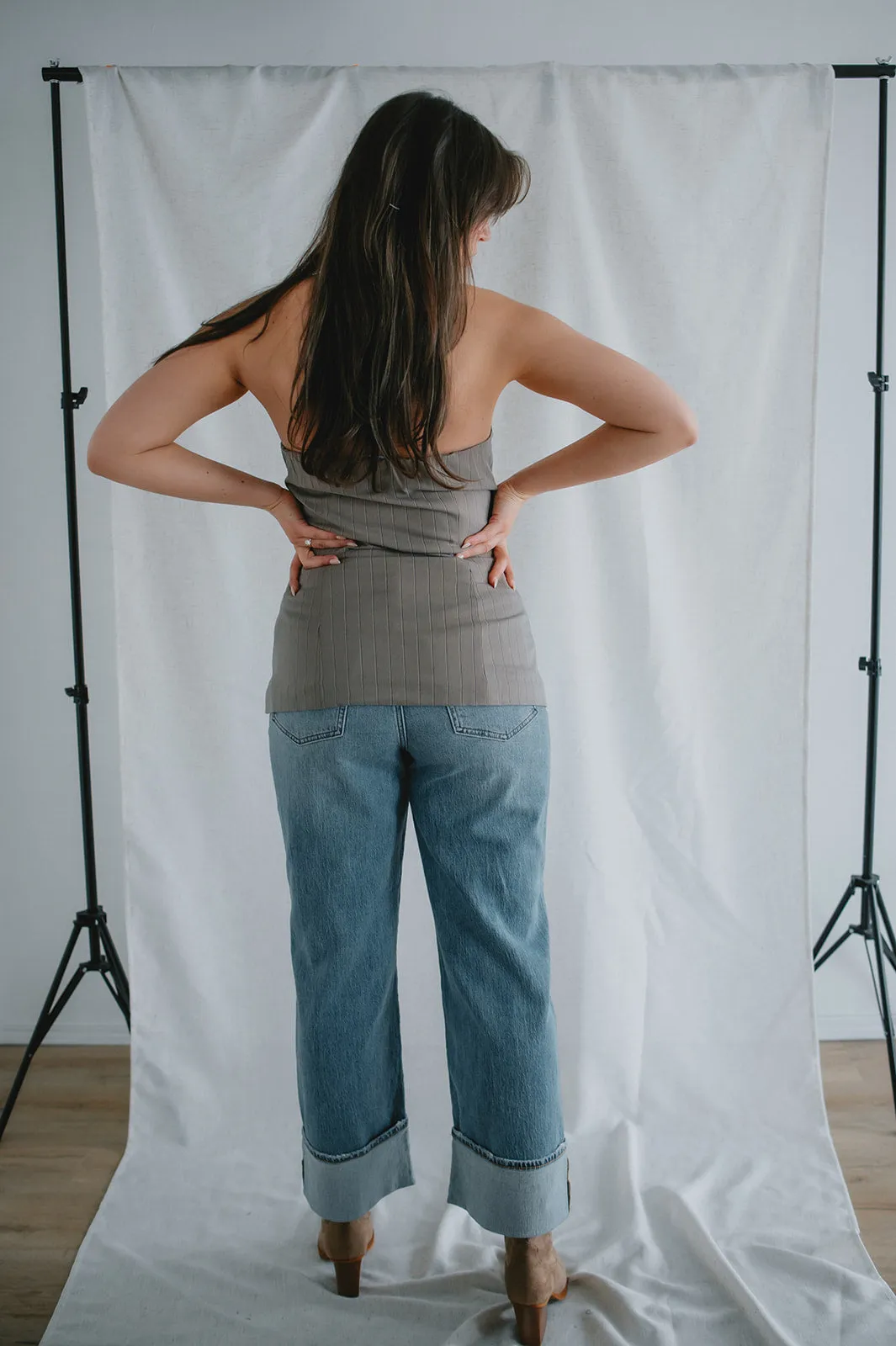 The Emerald Top - Brown Pinstripe