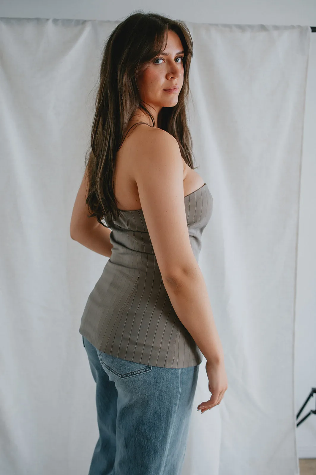 The Emerald Top - Brown Pinstripe