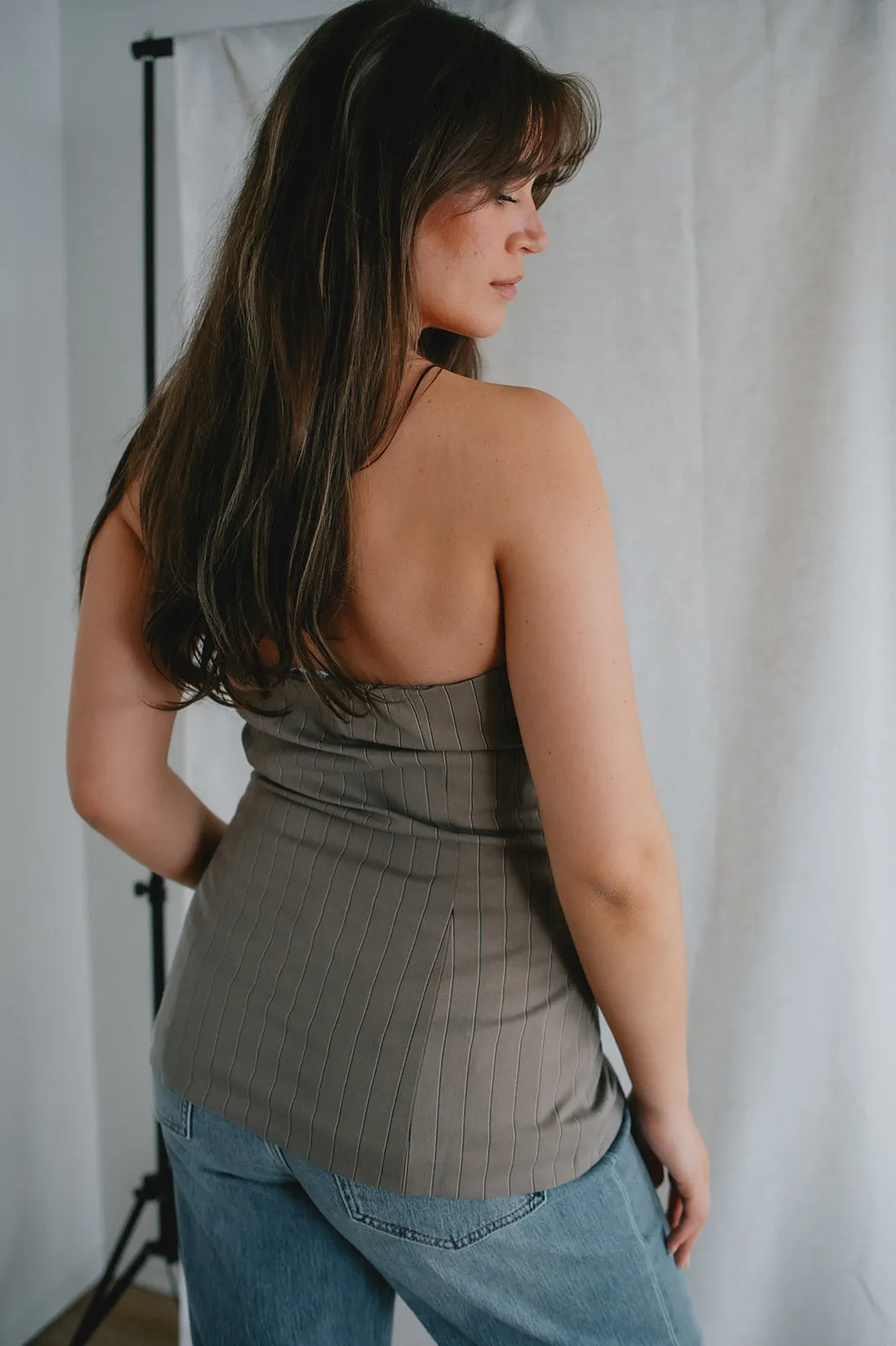 The Emerald Top - Brown Pinstripe