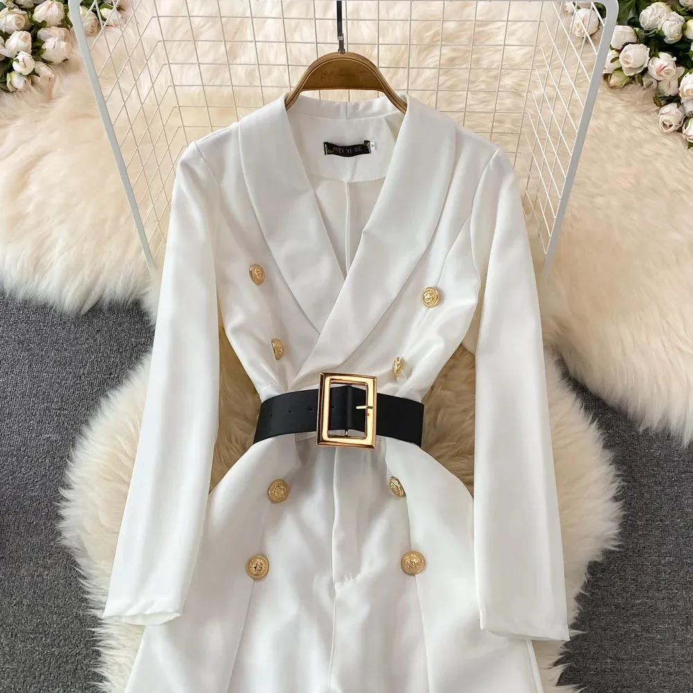 Toleet-Winter Outfits Christmas Black Friday 2024 Spring Fashion OL Professional Jumpsuit Work Office Lady Wide Leg Pants White Black High Waist Split Wide Leg jumpsuit