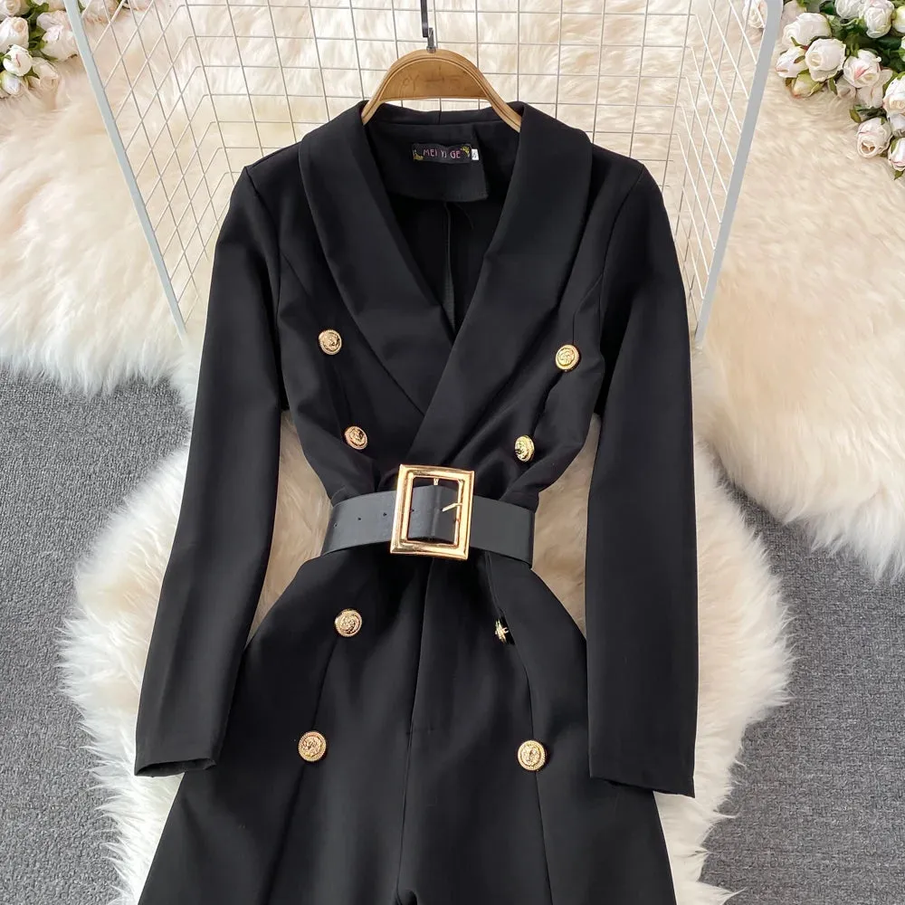 Toleet-Winter Outfits Christmas Black Friday 2024 Spring Fashion OL Professional Jumpsuit Work Office Lady Wide Leg Pants White Black High Waist Split Wide Leg jumpsuit