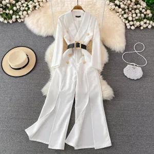 Toleet-Winter Outfits Christmas Black Friday 2024 Spring Fashion OL Professional Jumpsuit Work Office Lady Wide Leg Pants White Black High Waist Split Wide Leg jumpsuit