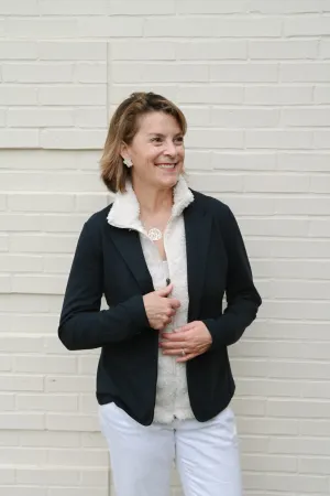 Tracey Fleece Blazer - Navy w Cream (TBB01)