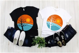 Tree | Retro Sunset T-Shirts,Retro Tree Shirt | Travel Adventure Tree Shirt | Silhouettes Shirt | Surfer | Gift For Him | Gift For Her