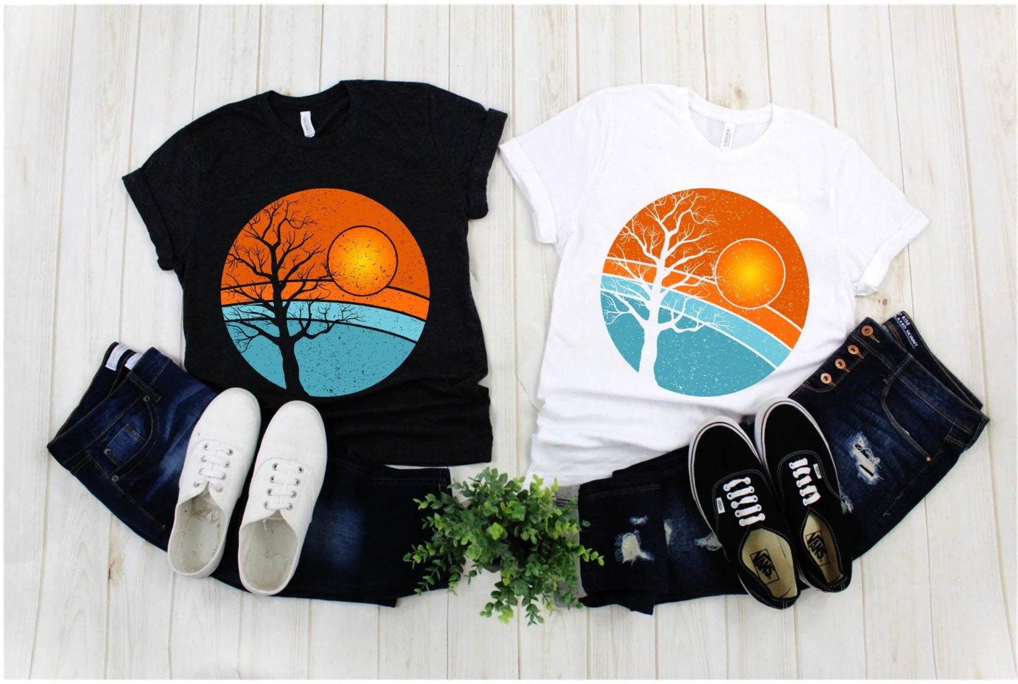 Tree | Retro Sunset T-Shirts,Retro Tree Shirt | Travel Adventure Tree Shirt | Silhouettes Shirt | Surfer | Gift For Him | Gift For Her