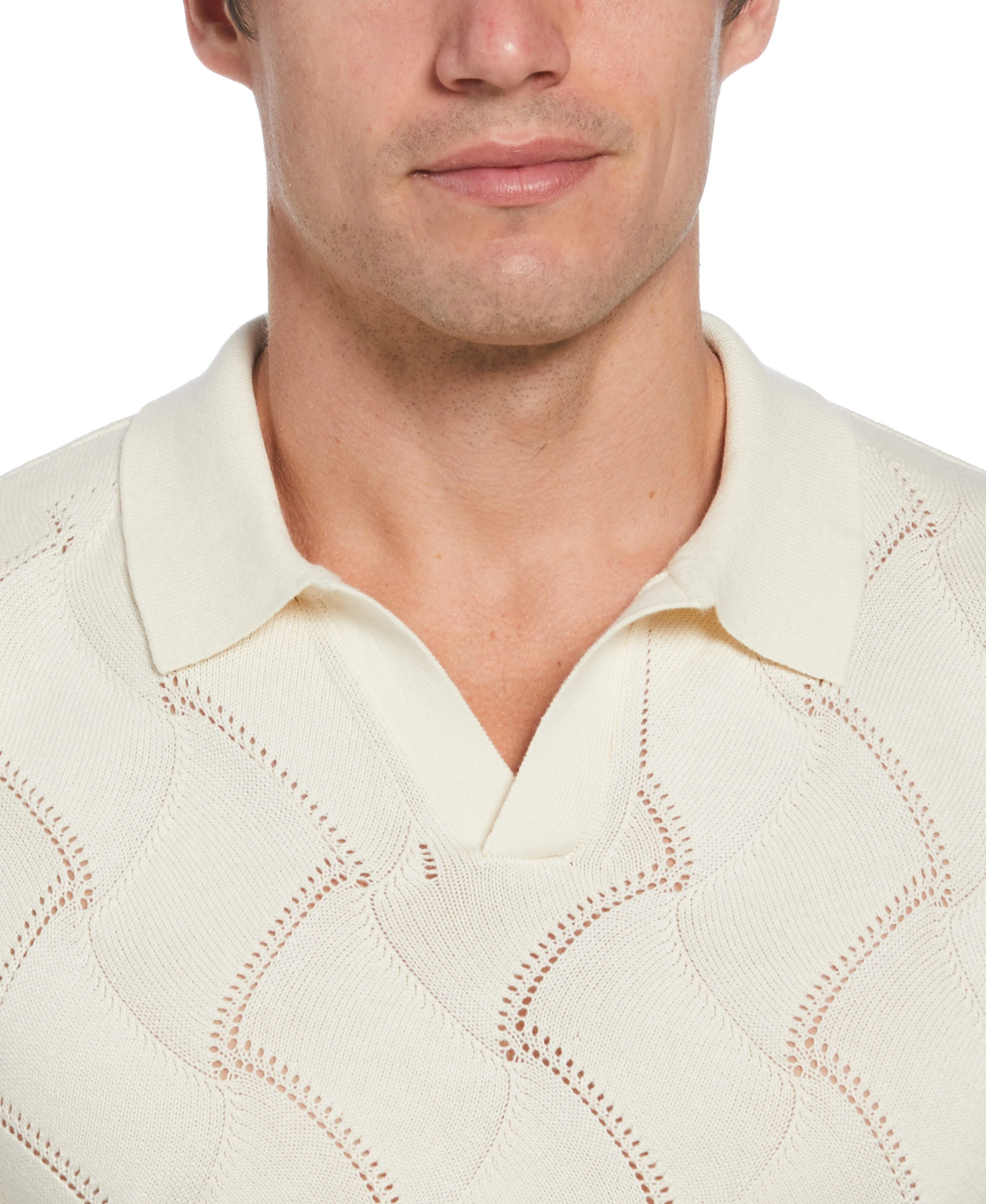 Tua X Perry Ellis Collaboration Cotton Crochet Sweater Polo