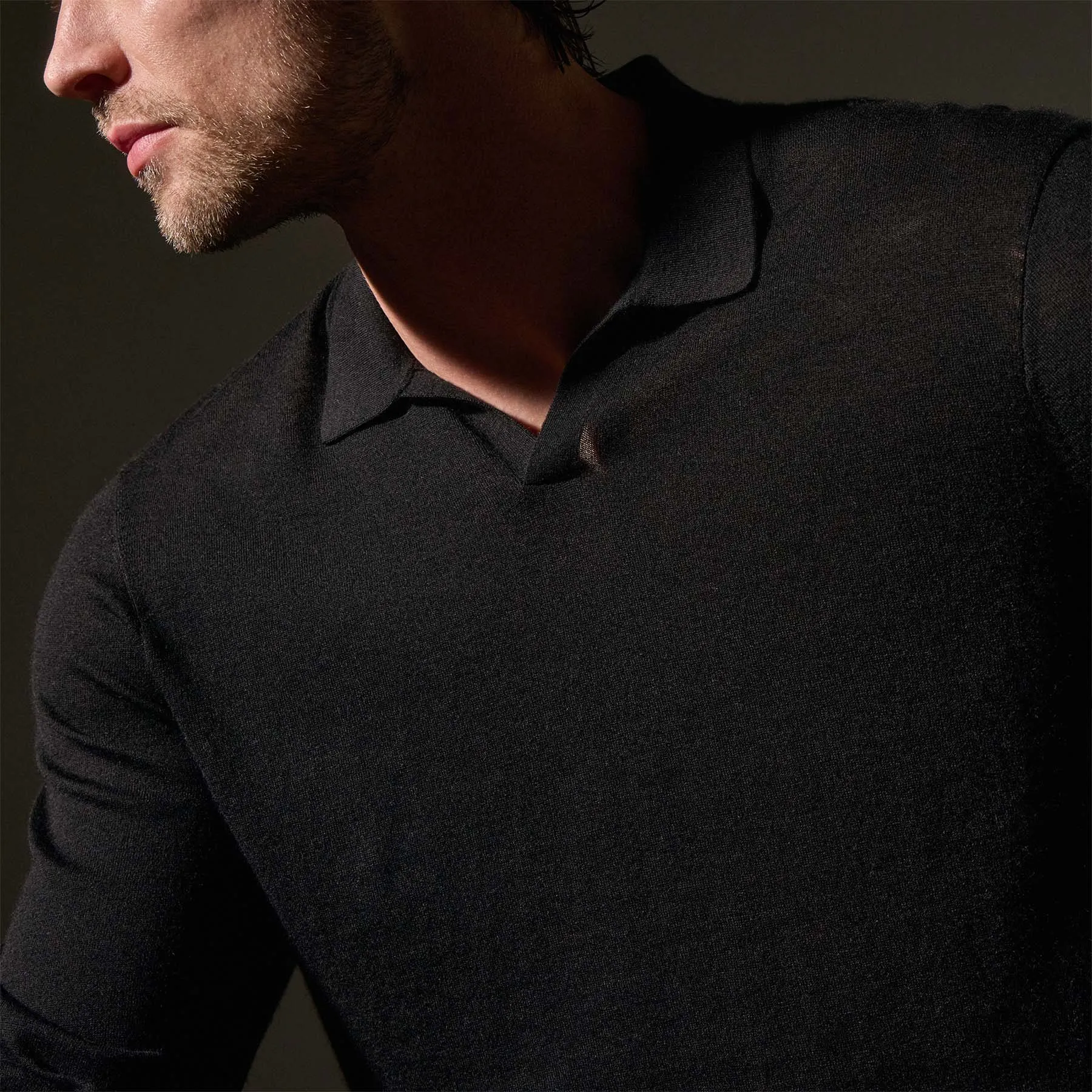 Ultra Fine Cashmere Open Polo - Black