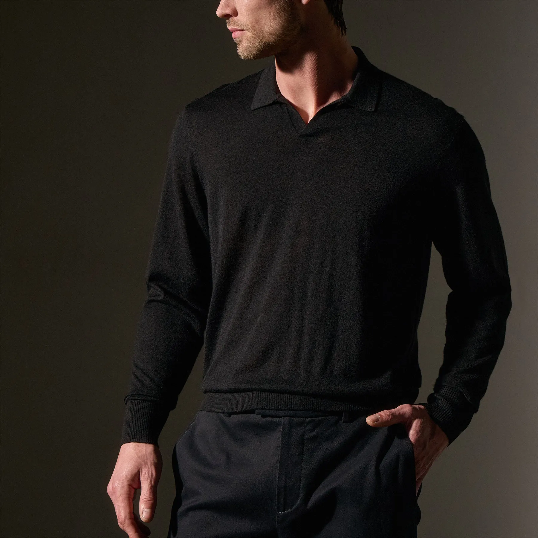 Ultra Fine Cashmere Open Polo - Black