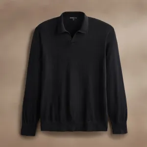 Ultra Fine Cashmere Open Polo - Black