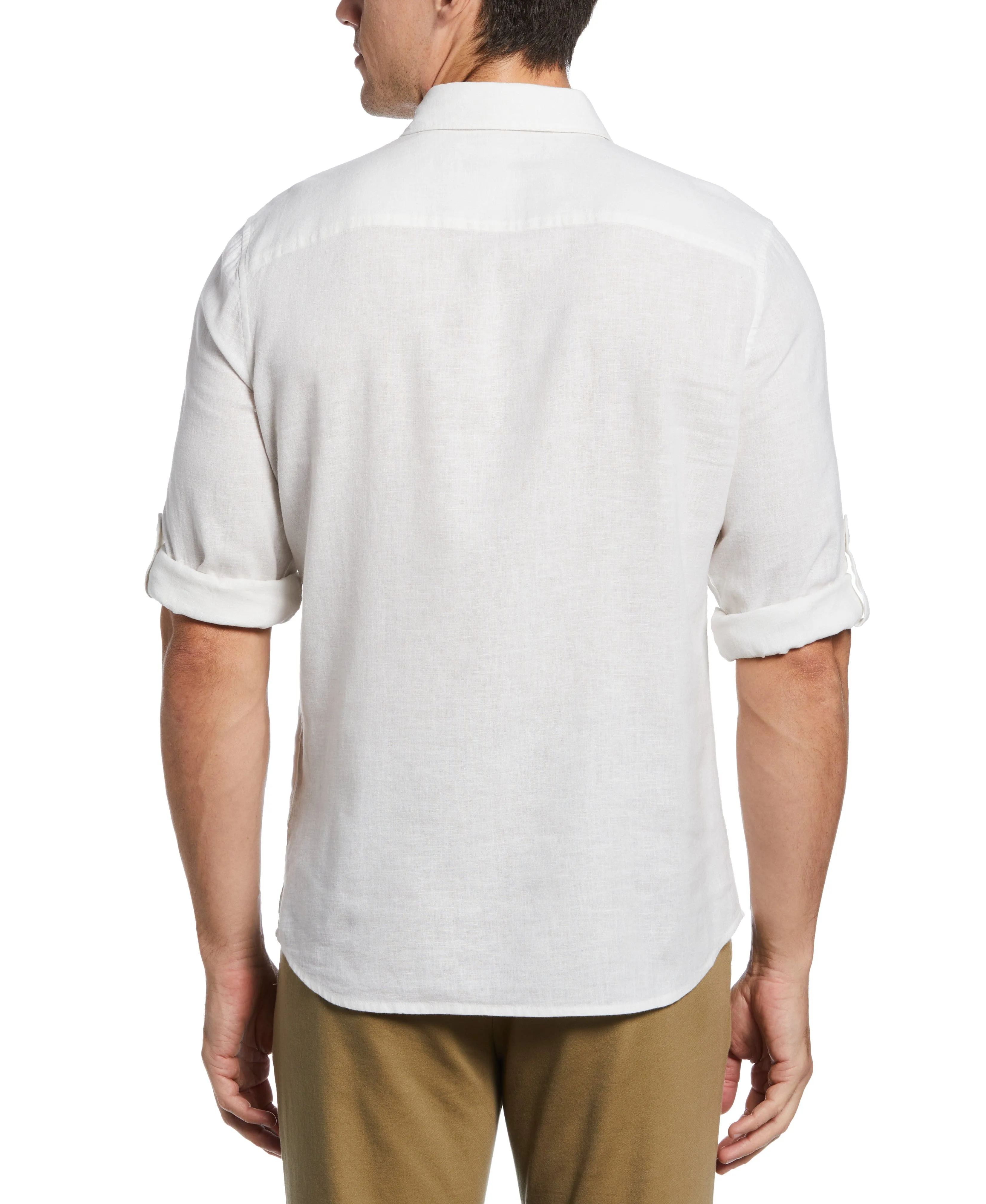 Untucked Slim Fit  Linen Blend Rolled Sleeve Shirt - White