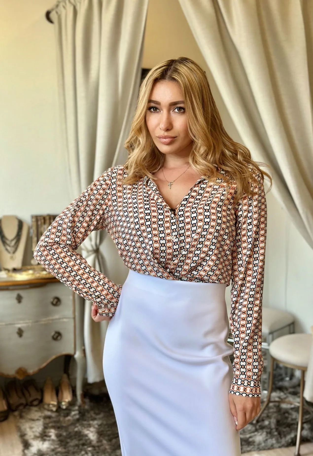 VLT's By Valentina's Long Sleeve Button Down Blouse