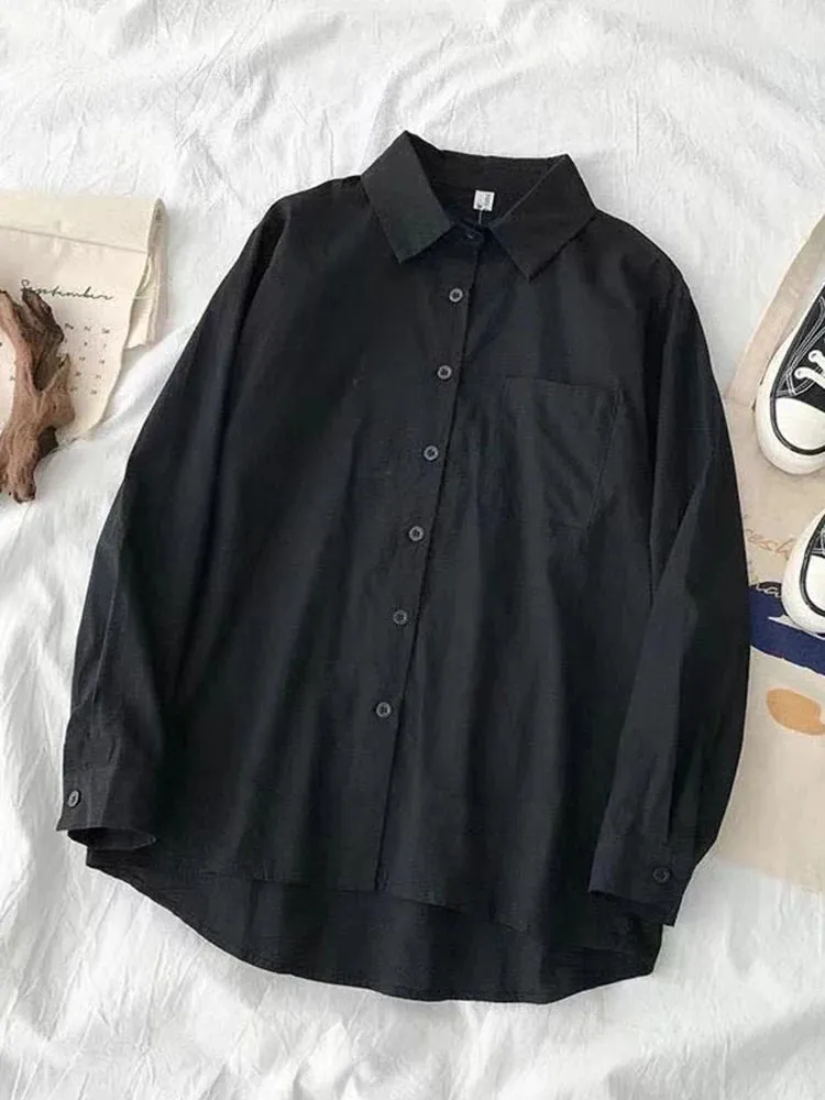 White & Black Shirts for Women with Tie Boutique Fashion Preppy Style Long Sleeve Shirts Button Up