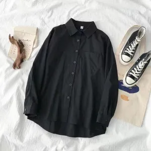 White & Black Shirts for Women with Tie Boutique Fashion Preppy Style Long Sleeve Shirts Button Up