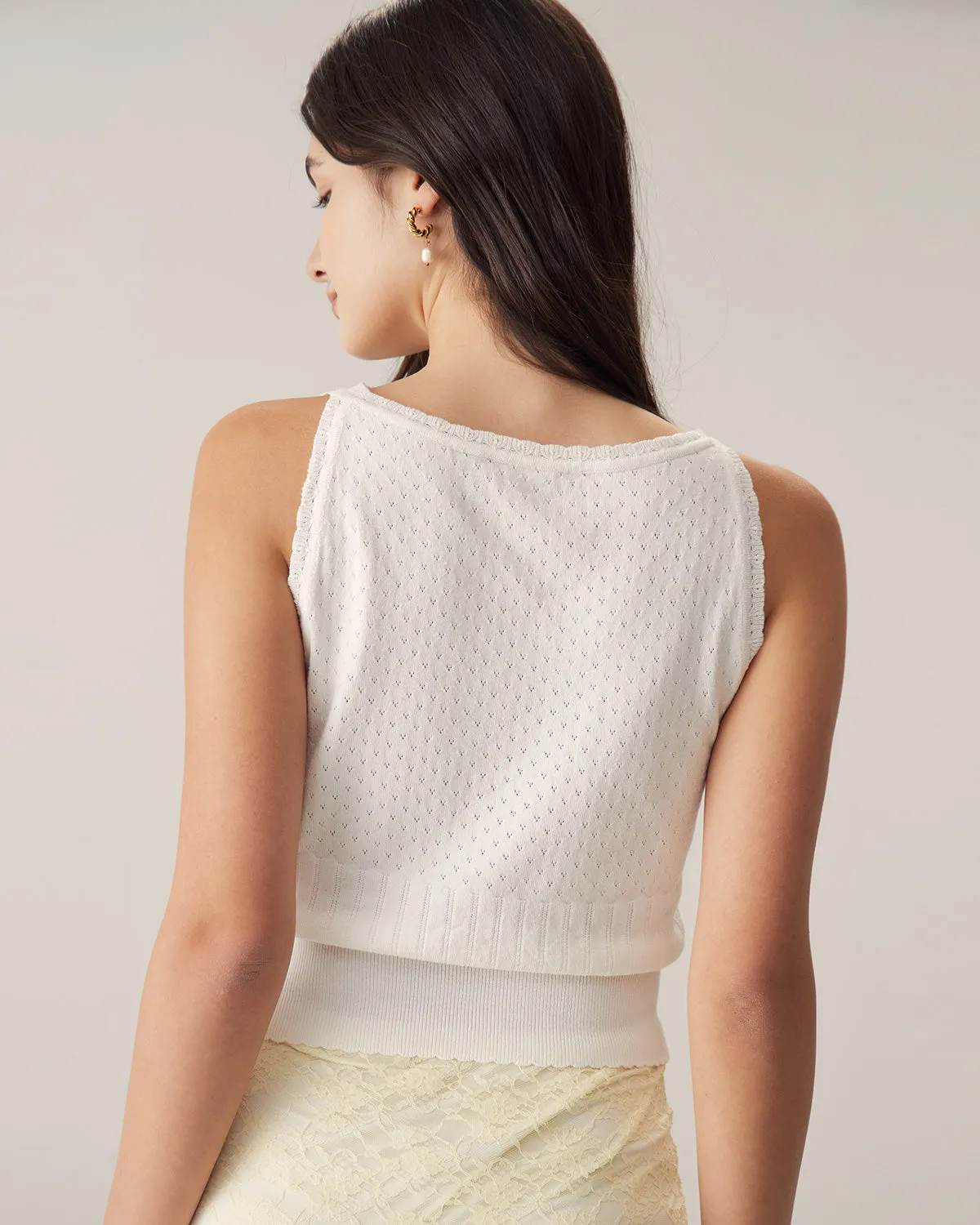 White Boat Neck Slim Tank
