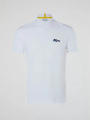 White Ribbed Collar Polo Shirt