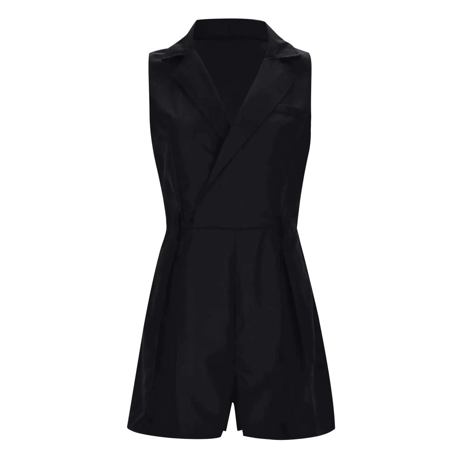 Women Fashion Sleeveless Suit Jumpsuit Summer Notched Lapel V Neck Without Belt Shorts Jumpsuit Temperament Commuting Playsuits