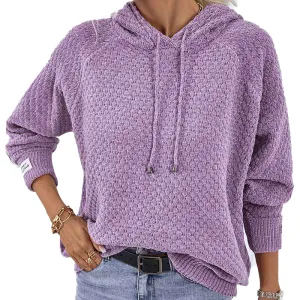 Women Pullover Sweater Hoodies Casual V Neck Knitted Long Sleeve Hooded Sweaters K419