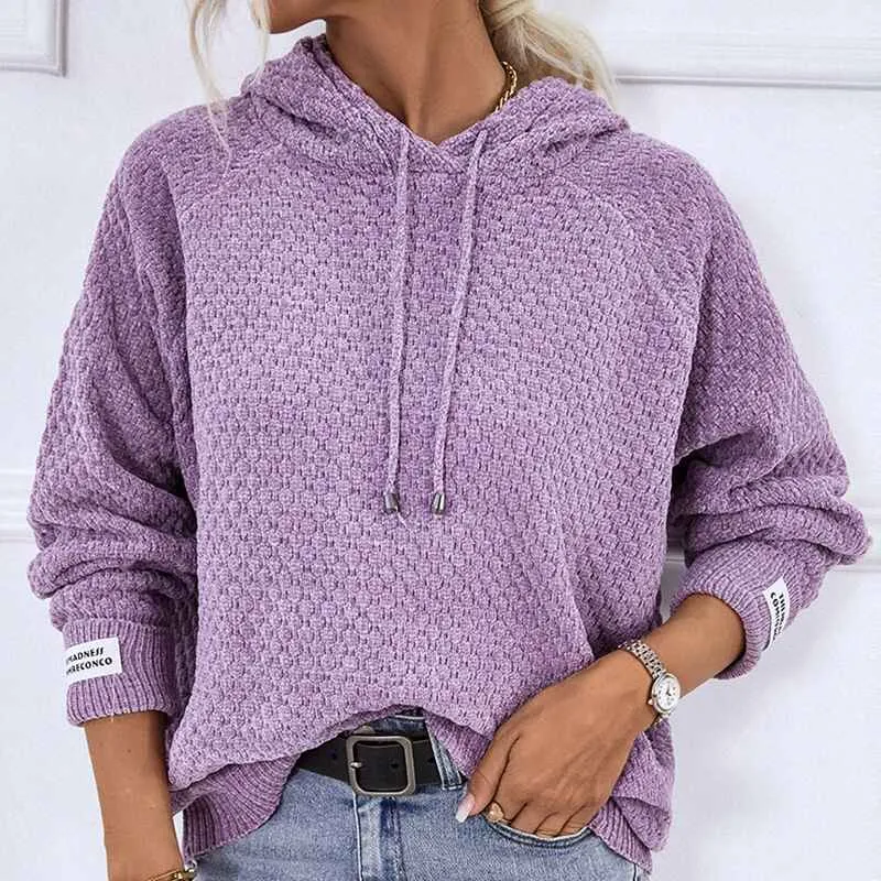 Women Pullover Sweater Hoodies Casual V Neck Knitted Long Sleeve Hooded Sweaters K419