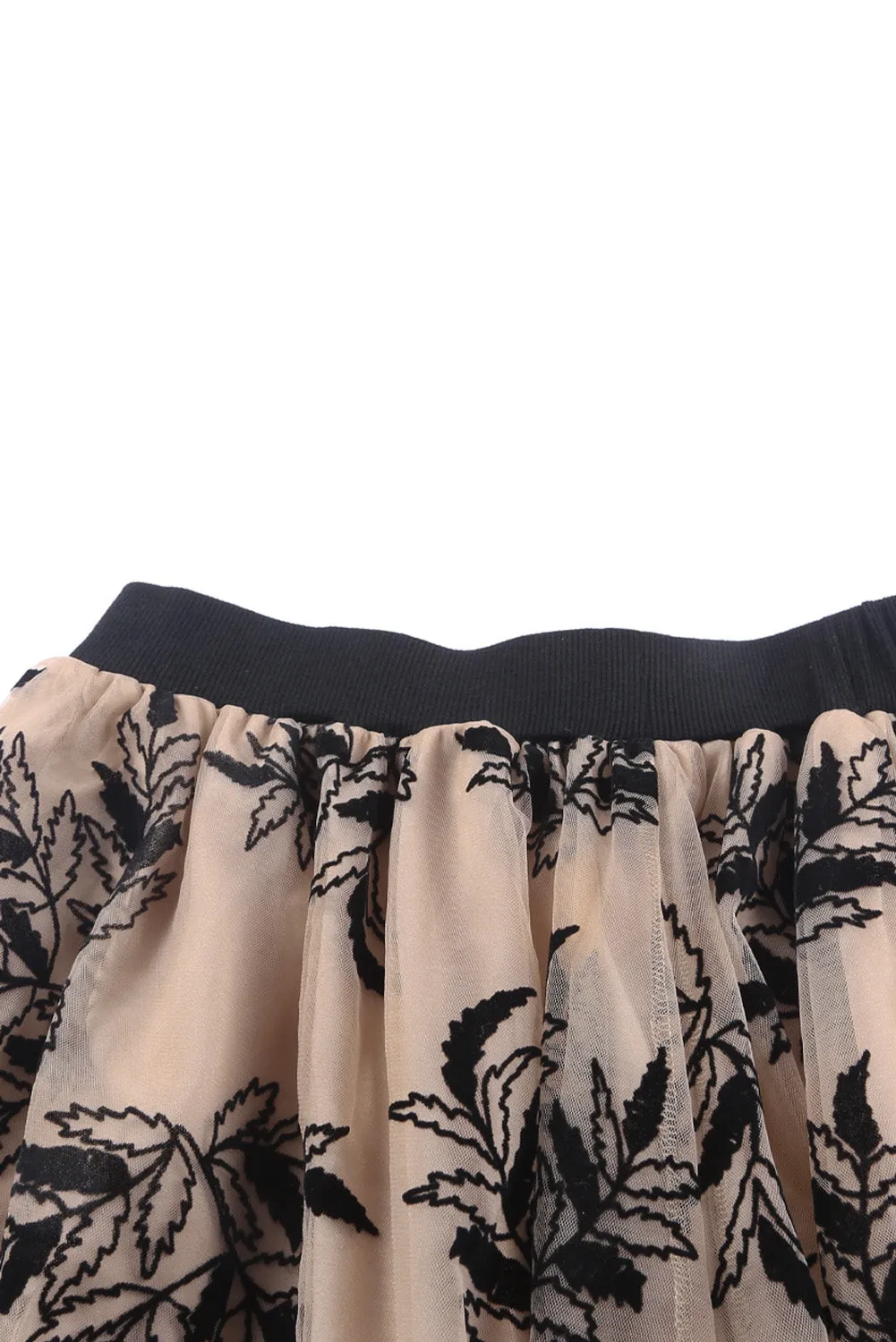 Womens Black Leaves Embroidered Maxi Skirt