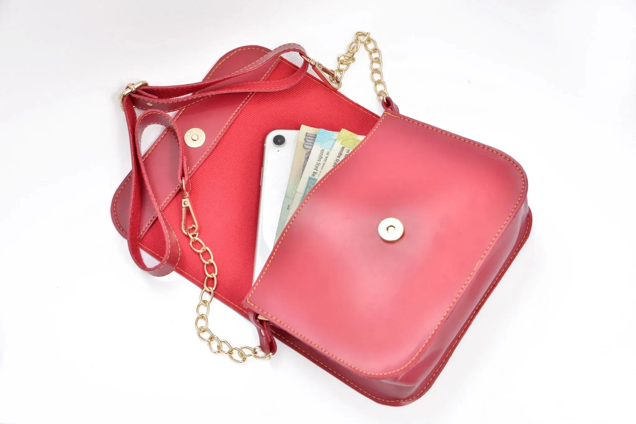 Women's Combo : Premium Lady Wallet & Chained Sling Bag - Wine
