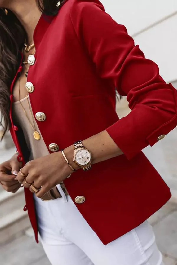 Womens Military Button Jacket Ladies Slim Fit Ol Work Office Blazer Coat Suit
