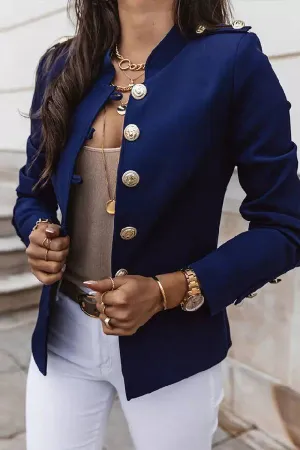 Womens Military Button Jacket Ladies Slim Fit Ol Work Office Blazer Coat Suit