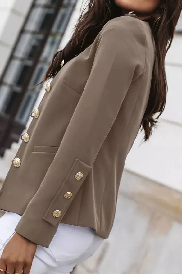 Womens Military Button Jacket Ladies Slim Fit Ol Work Office Blazer Coat Suit