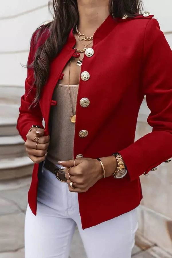 Womens Military Button Jacket Ladies Slim Fit Ol Work Office Blazer Coat Suit