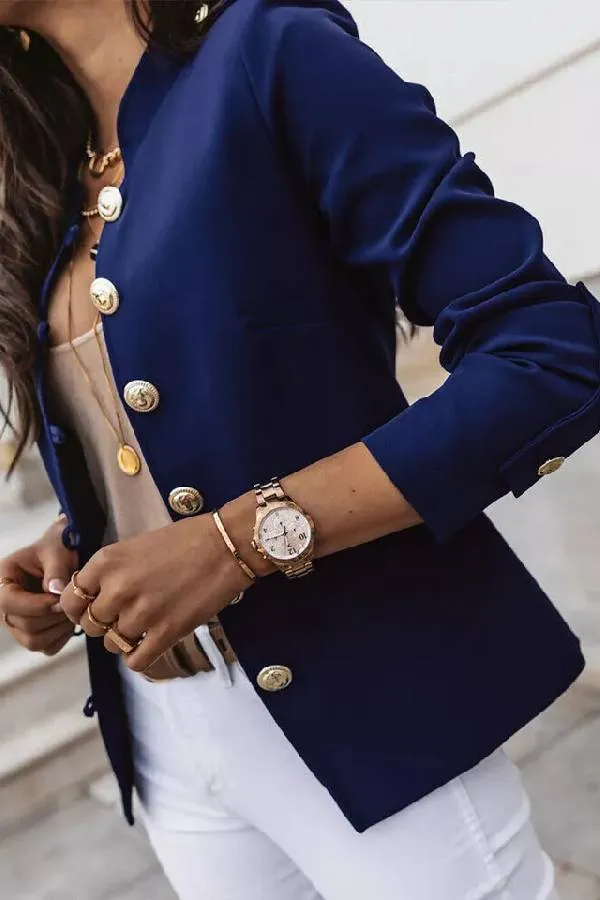 Womens Military Button Jacket Ladies Slim Fit Ol Work Office Blazer Coat Suit