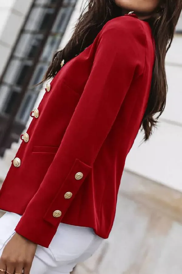 Womens Military Button Jacket Ladies Slim Fit Ol Work Office Blazer Coat Suit