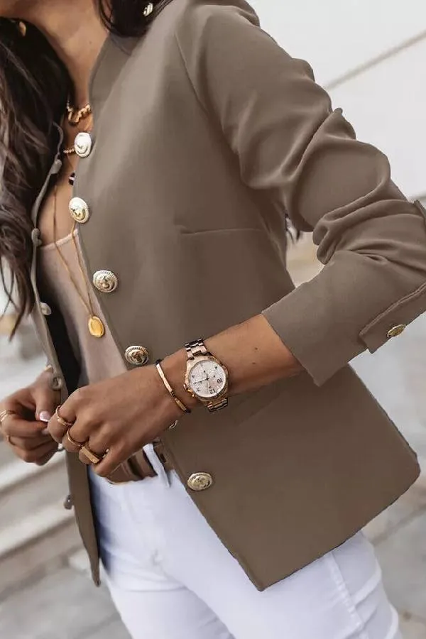 Womens Military Button Jacket Ladies Slim Fit Ol Work Office Blazer Coat Suit